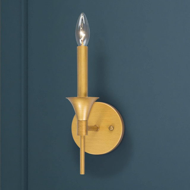 LALUZ 1Light Antique Gold Traditional Candle Wall Sconces Transitional Bathroom Vanity