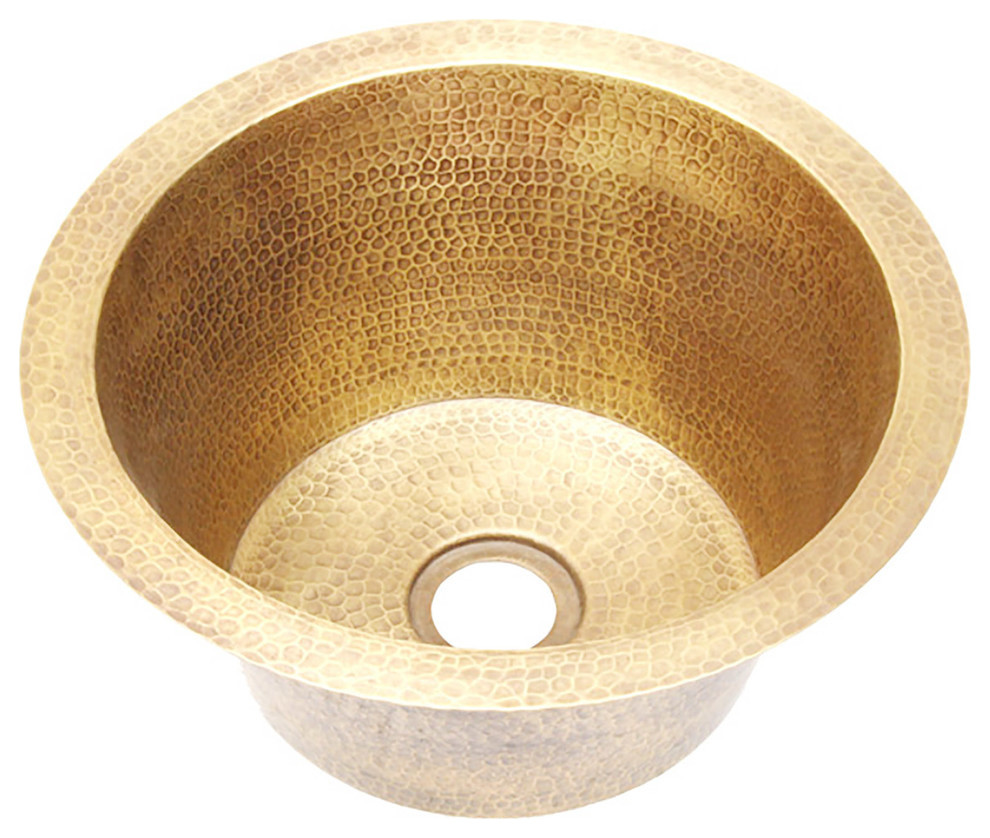14" Hammered Weathered Brass Bar Sink Contemporary Bar Sinks by