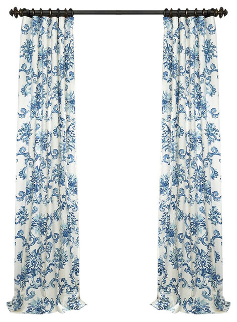 Indonesian Blue Printed Cotton Twill Curtain Contemporary