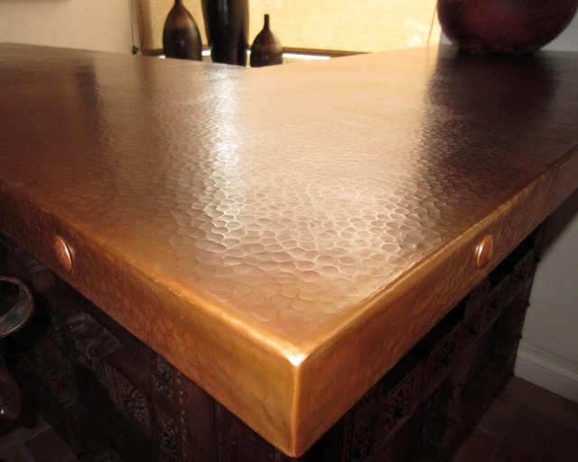 Natural Patina On Hammered Copper Countertop American Southwest
