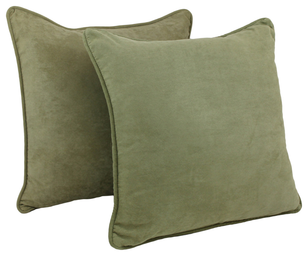25" Double-Corded Solid Microsuede Square Floor Pillows, Set of 2, Sage Green