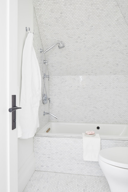 White Marble Backsplash in Attic Bathroom Designs