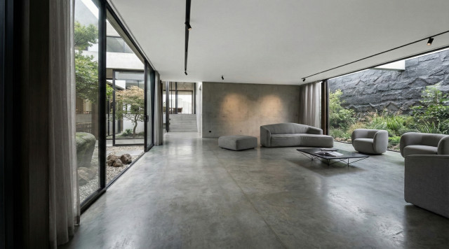 Courtyard House moderne-dagligstue