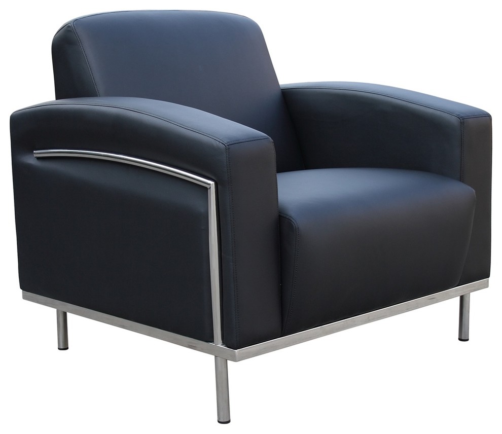 Boss Black Caressoft Plus Lounge Chair With Chrome Frame