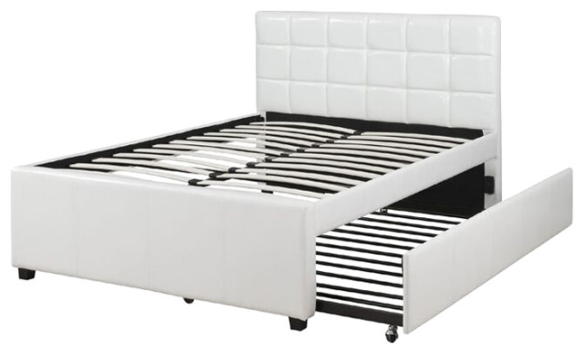 Cream Faux Leather Upholstered Full Bed With Trundle Transitional Platform Beds By Simple Relax Inc Houzz