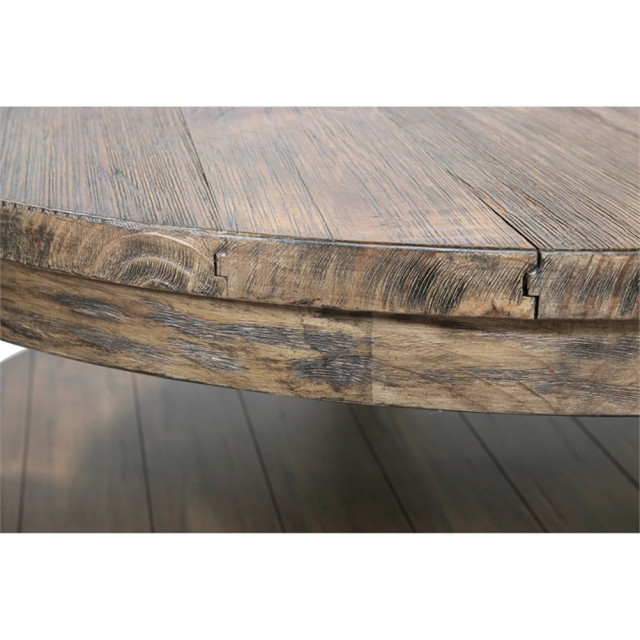 Bowery Hill Rustic Wood Round Tufted Coffee Table in Antique Oak ...