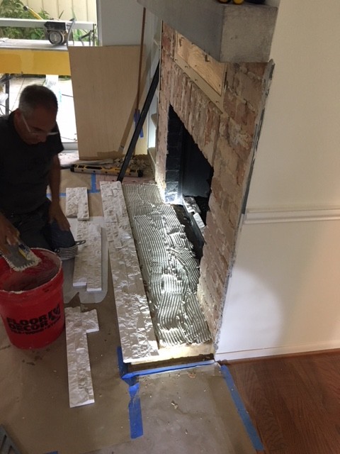 Stone Stacked on Fireplace & Kitchen Backsplash