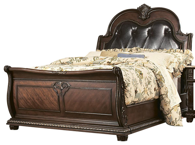 Homelegance Palace Sleigh Leather Bed, Brown Cherry, Eastern King