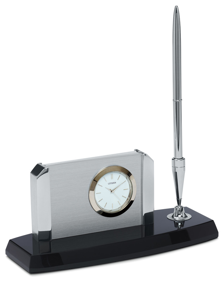 Executive Suite Small Desk Clock With Pen Contemporary Desk
