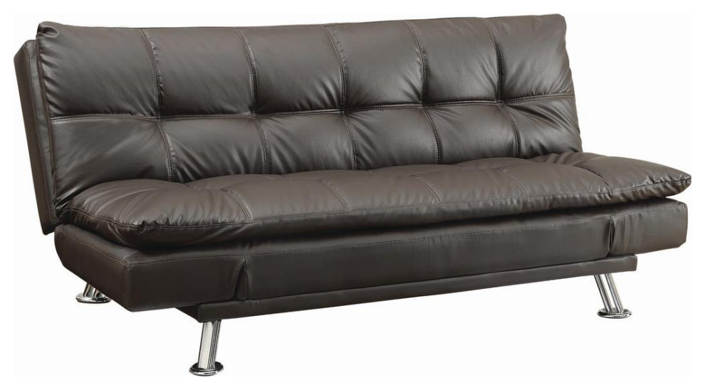 Comfortable Futon, Elegant Chrome Legs & Square Tufted Faux Leather