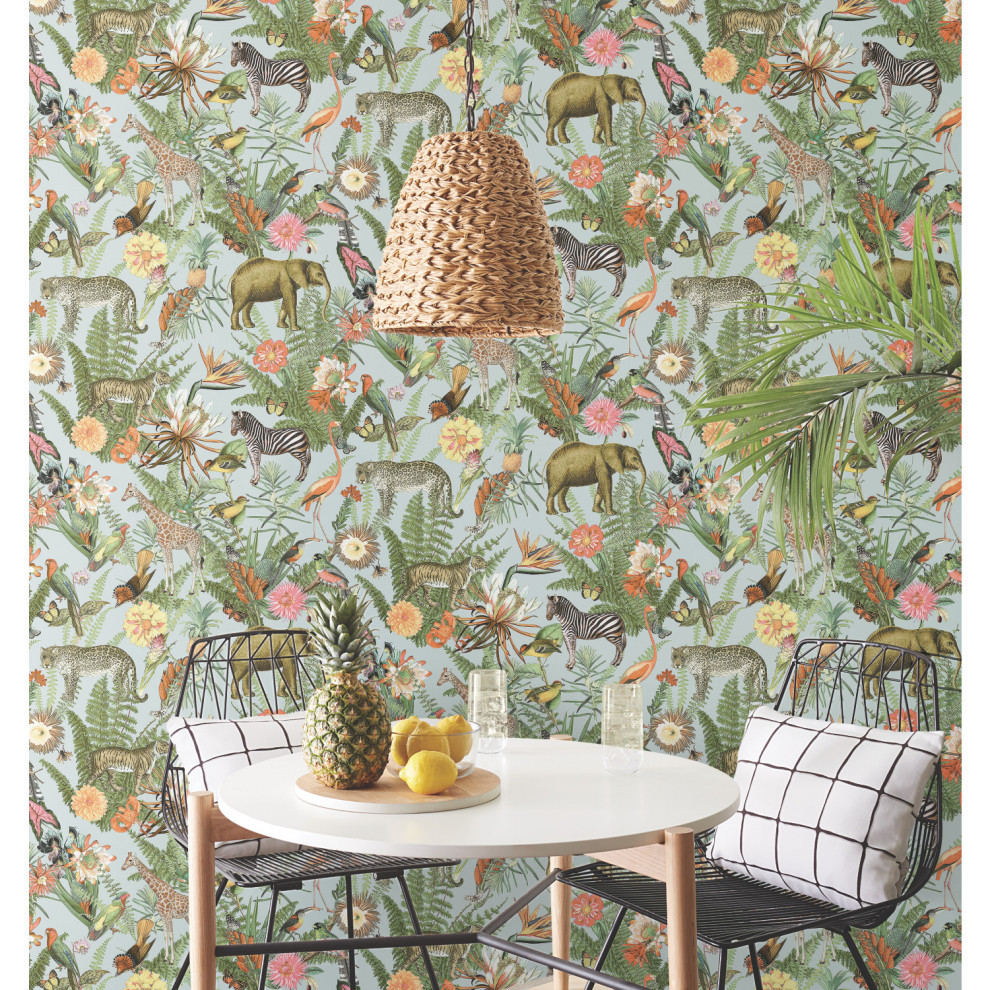 Tropical Zoo Peel and Stick Wallpaper Tropical Wallpaper by York Wallcoverings Inc Houzz