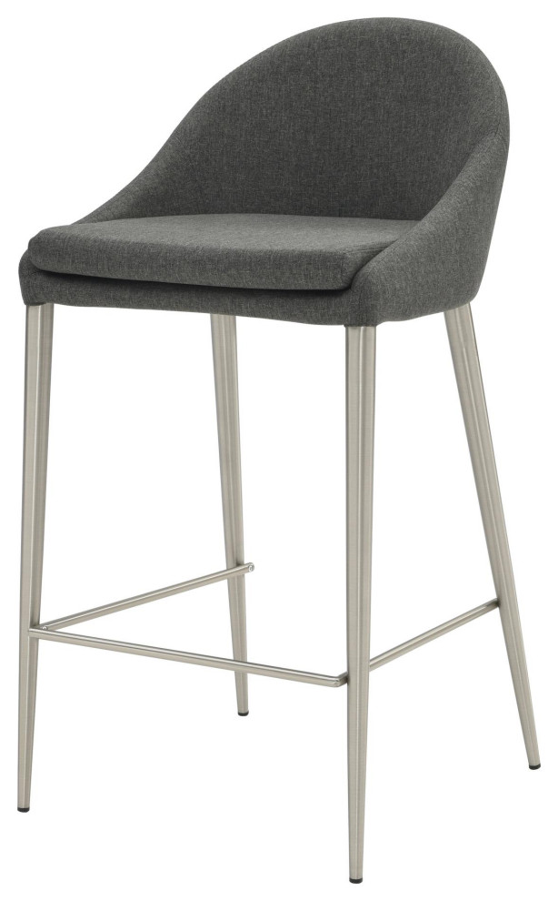 Jaxson Fabric Counter Stool Brushed Stainless Legs, Night Shade (Set Of 2) Midcentury Bar