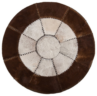 Aydin Cowhide Patchwork Area Rug, Round, Brown/White 4'3 ...