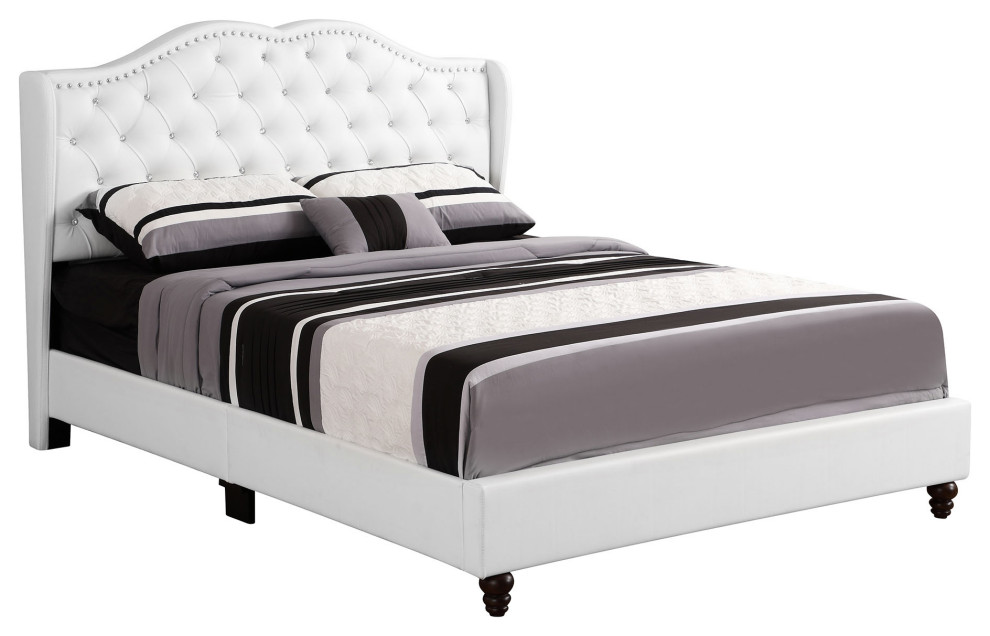 Home Bedroom Furniture Joy Jewel White Tufted Full Panel Bed Modern
