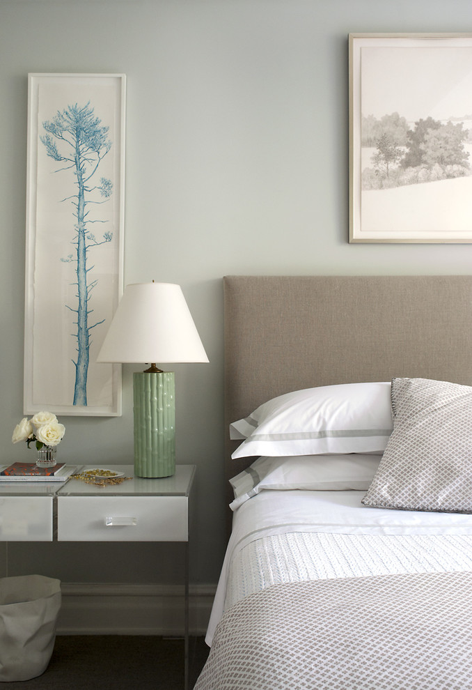 Inspiration for a transitional bedroom in New York with grey walls.