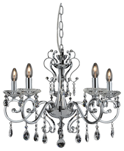Damask Chrome 5 Light Ceiling Crystal Glass Candle Pan
