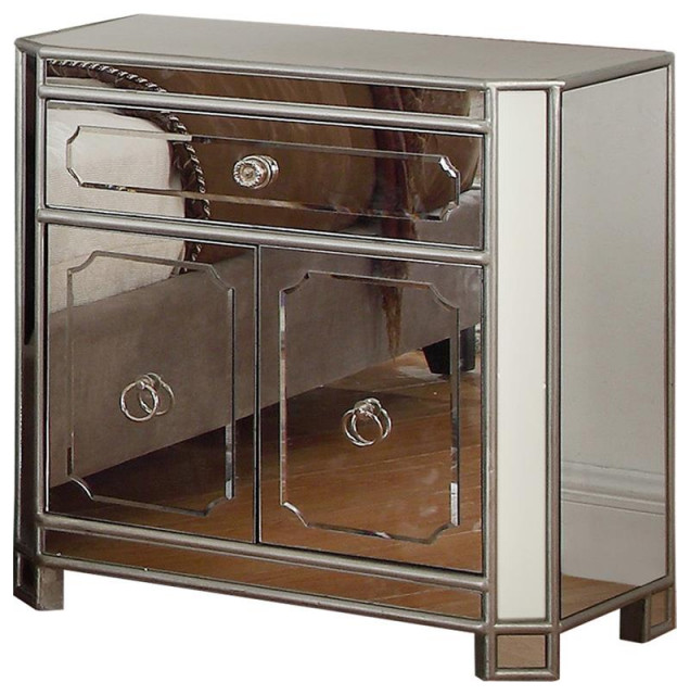 Best Master Mya Solid Wood Bedroom Nightstand in Silver Mirrored