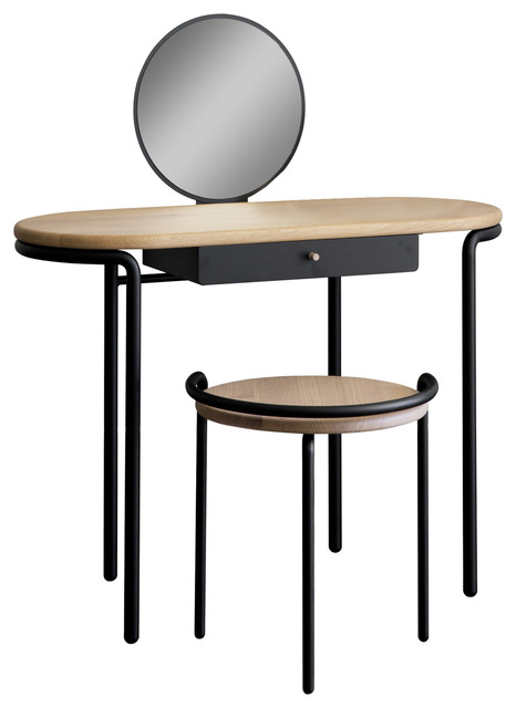 Mademoiselle Dressing Table and Le Solitaire Stool Set, Black