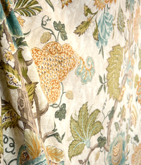 kaufman Finley Turquoise Pkaufmann Curtain Fabric Floral Jacobean Print