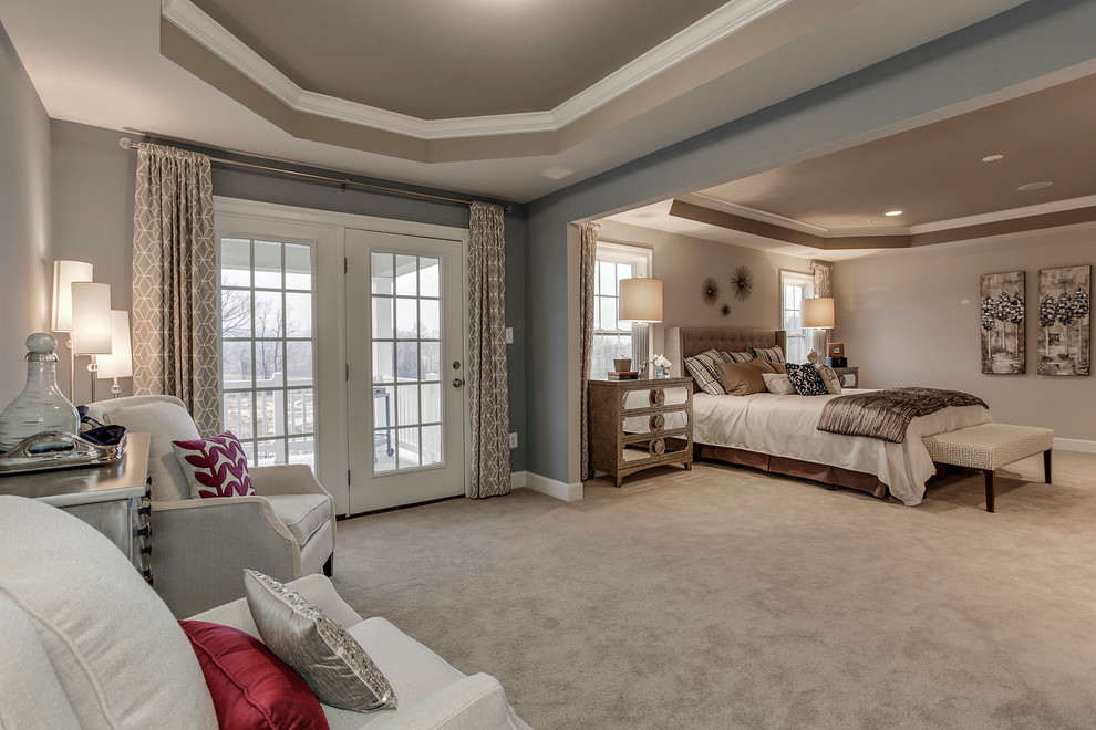 Design ideas for an expansive traditional master bedroom in DC Metro with beige walls, carpet and no fireplace.