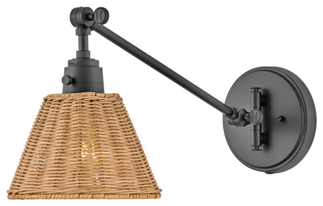 Arti LED Wall Sconce, Black With Light Natural Nylon Shade - Tropical