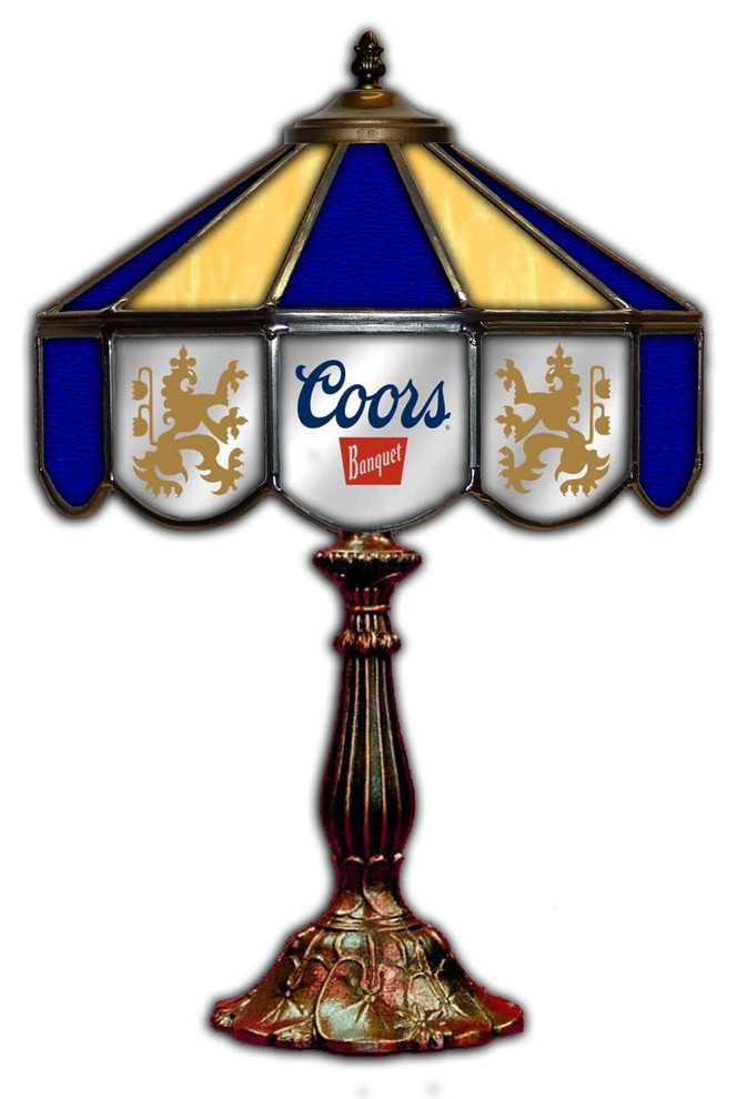Coors Banquet Stained Glass And Mirror Table Lamp, 22", 22" Craftsman