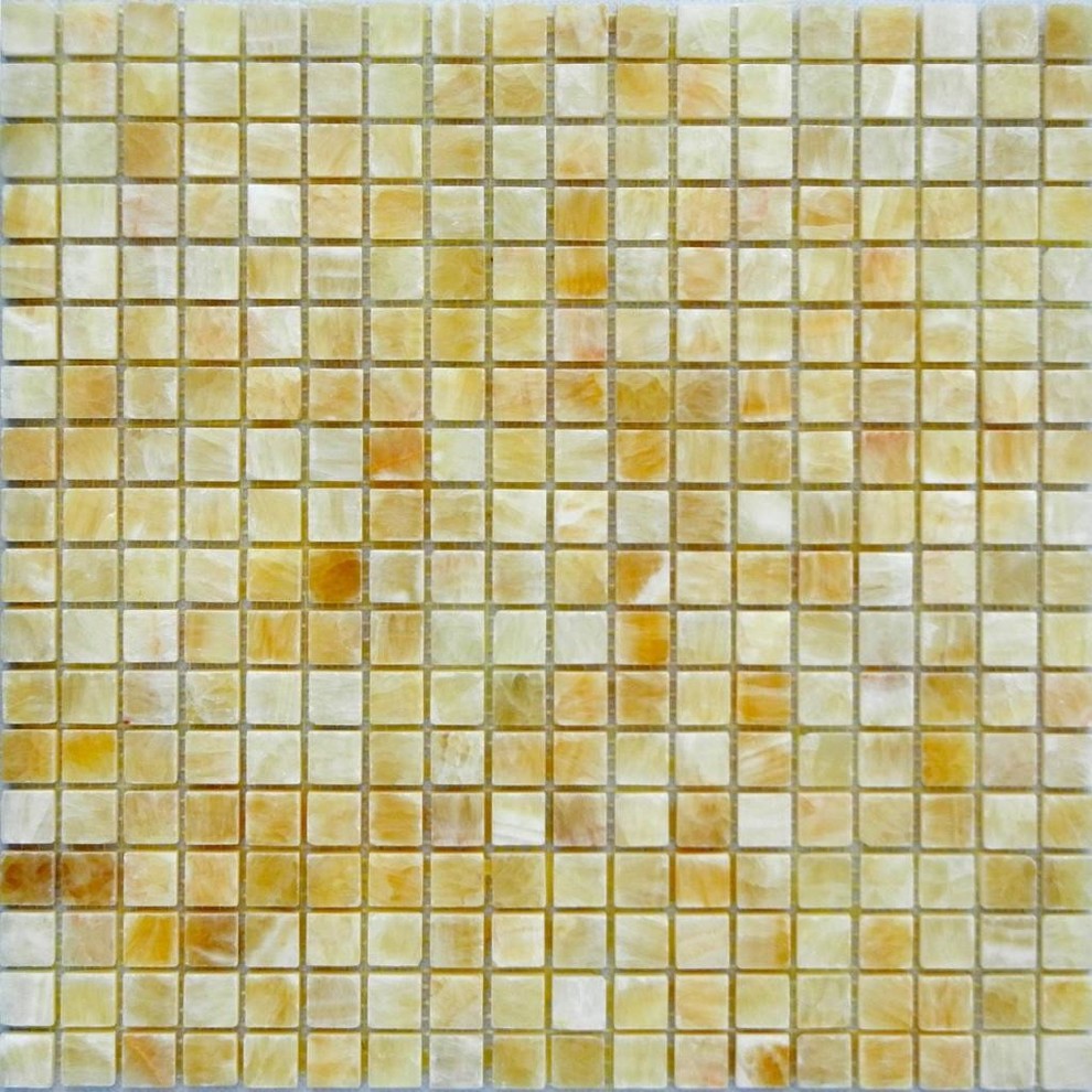 12"x12" Honey Onyx Polished Finish Mesh-Mounted Mosaic, Set of 5