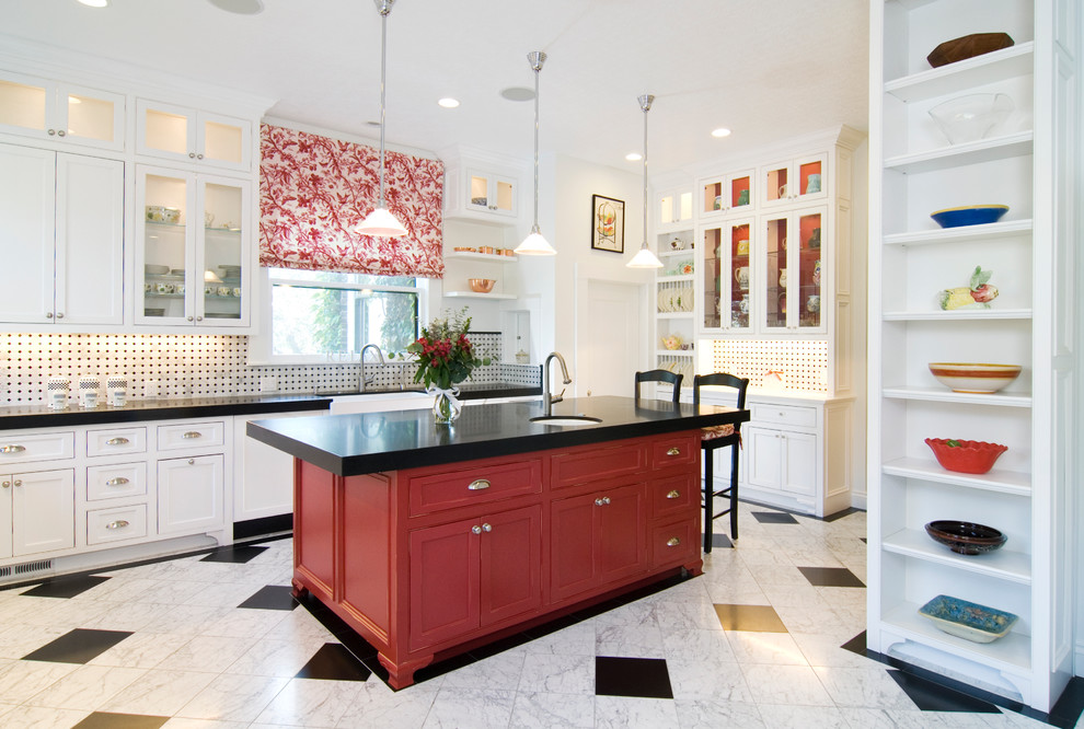 Photo of a traditional kitchen in San Francisco with red cabinets.