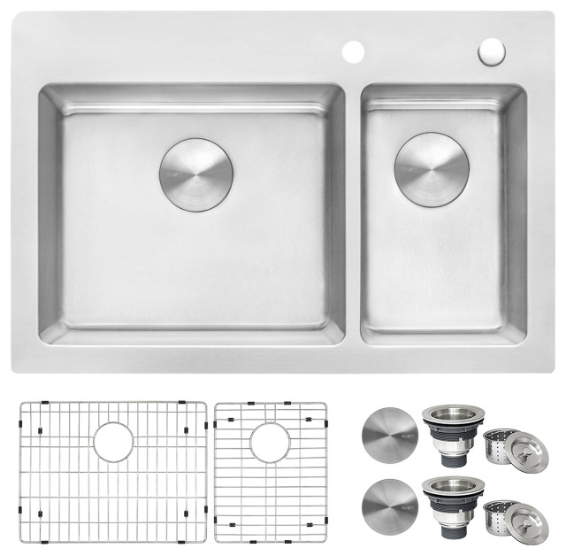 Lanxlic 33x22 Drop In Workstation Double Bowl Kitchen Sink 50/50 - View #11