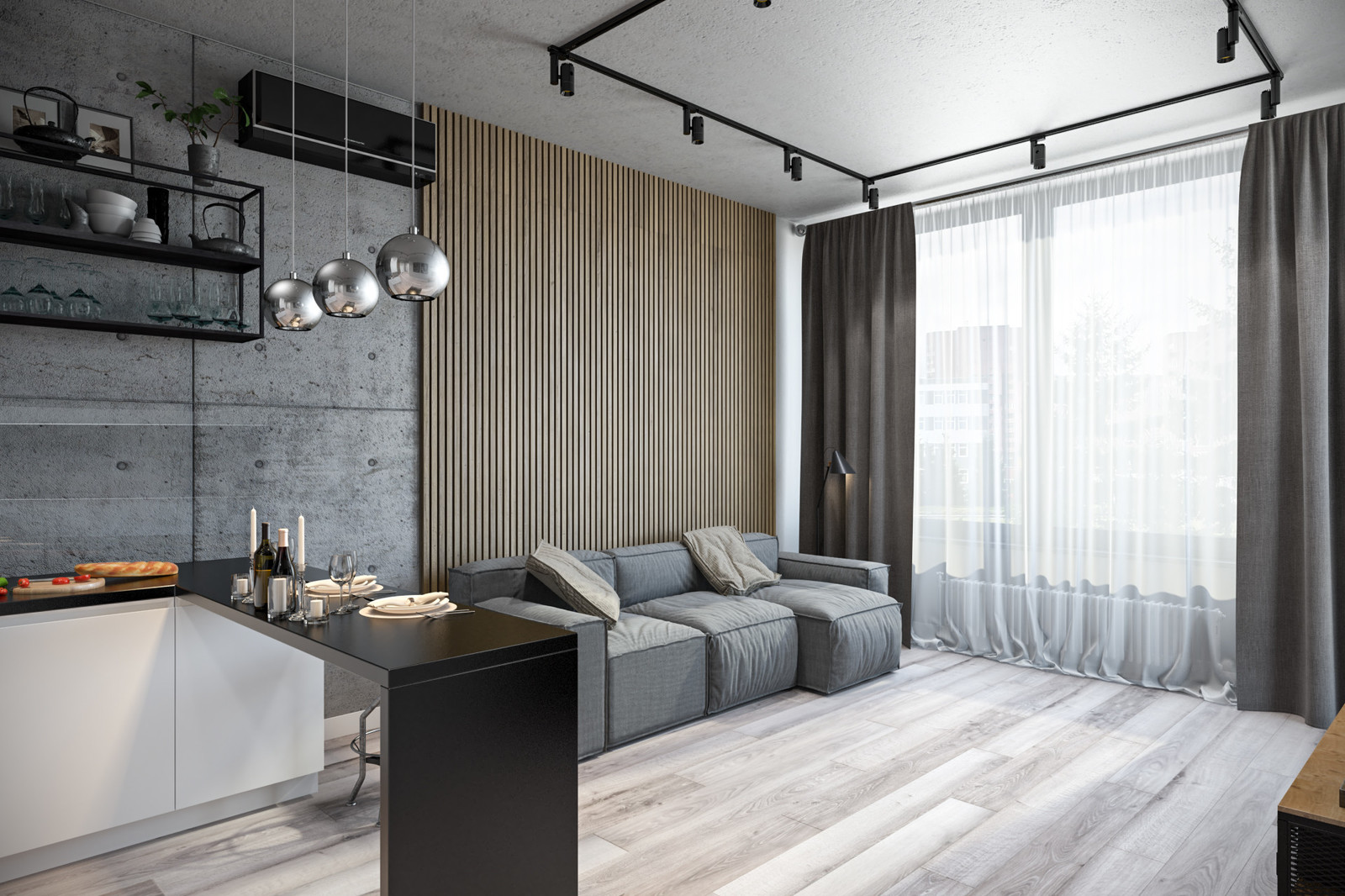 Квартира 57 кв.м. в Тетрис-холл г.Киев в индустриальном стиле