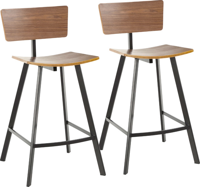 Rocco Counter Stool (Set of 2) - Black Metal, Walnut Wood