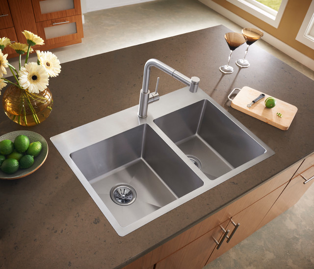 Crosstown Stainless Steel Double Bowl Dual Mount Sink contemporary-kitchen