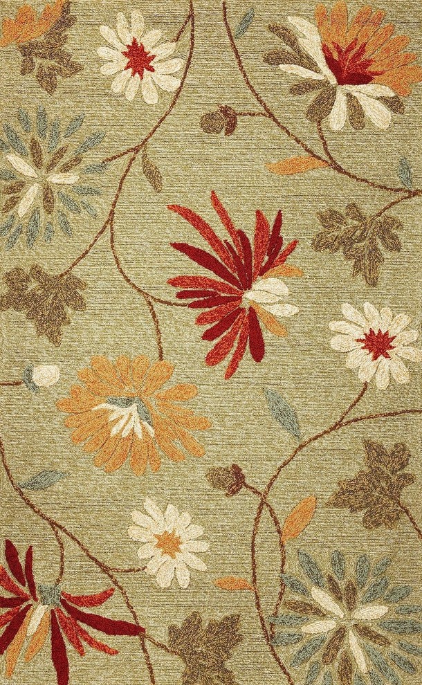 Country & Floral Meridian Area Rug, Rectangle, Sage, 7'6"x9'6"
