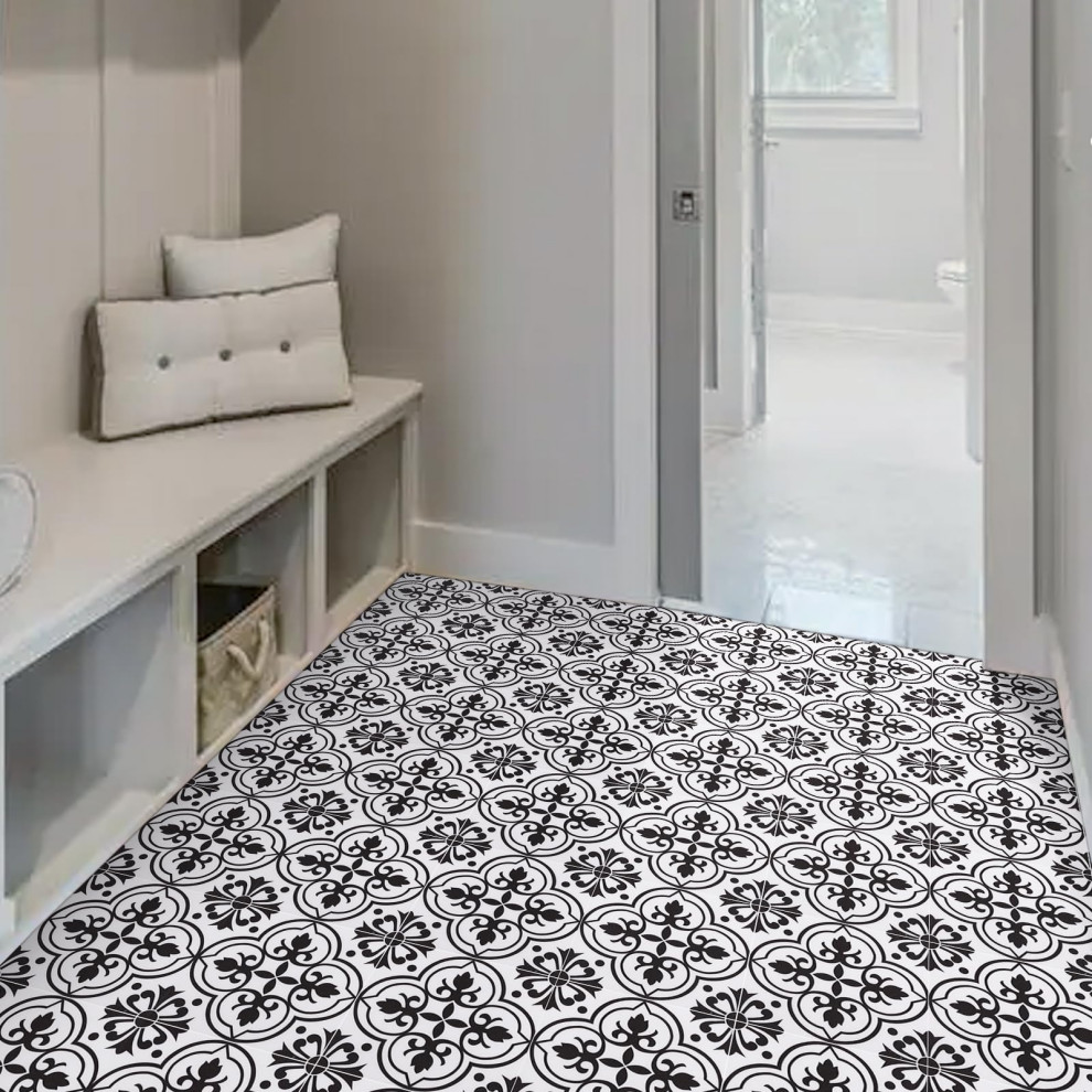 temporary entry way over wood flooring (peel and stick tiles?)