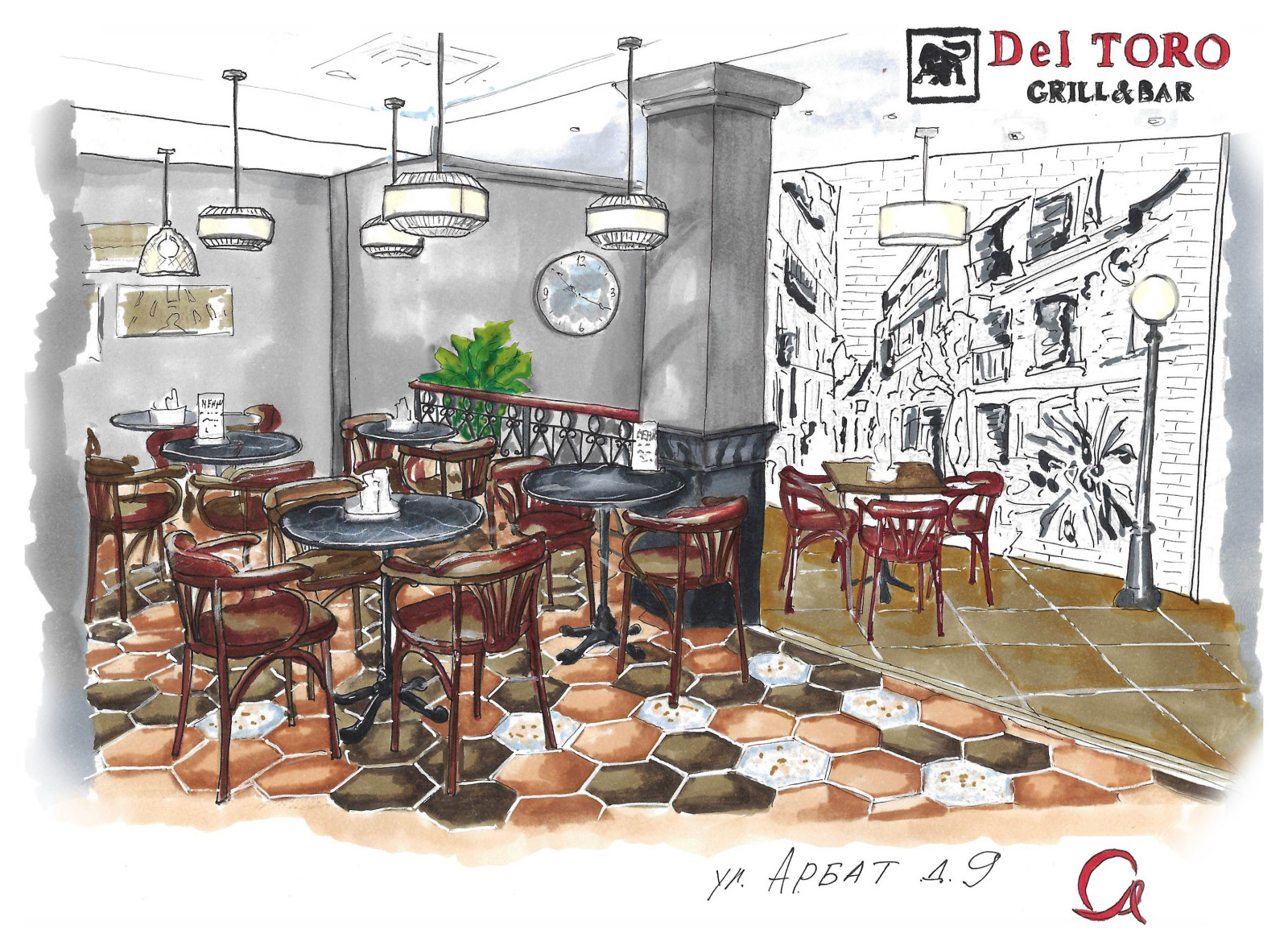 Дизайн ресторана  Del Toro Grill&Bar ул.Арбат д.9
