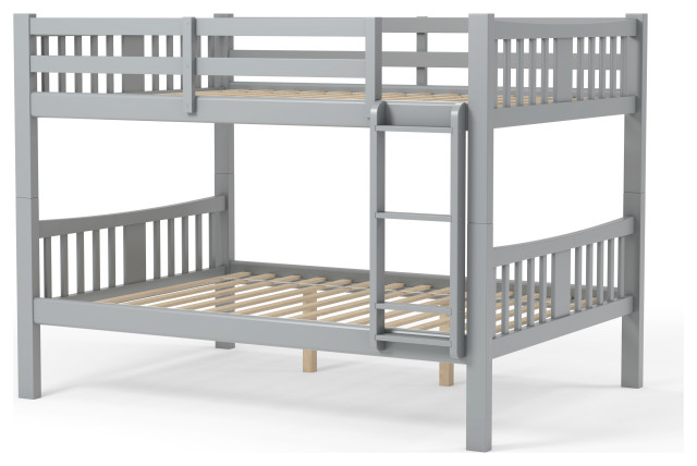 Transitional Full Bunk Bed, Dorel Living Airlie Solid Wood Bunk Beds Twin Over Full With Ladder And Guard Rail Slate Gray