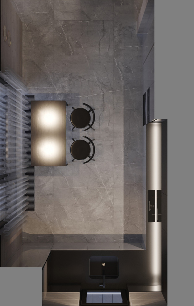 3d-визуализация плана кухни  в проекте загородного дома