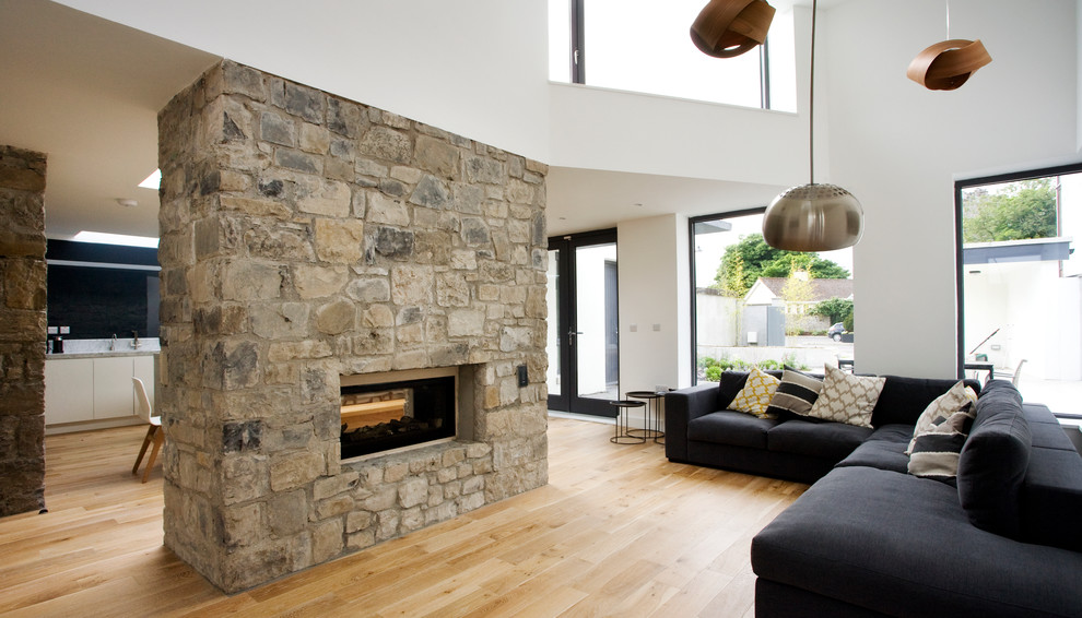 Photo of a contemporary living room in Dublin with white walls.