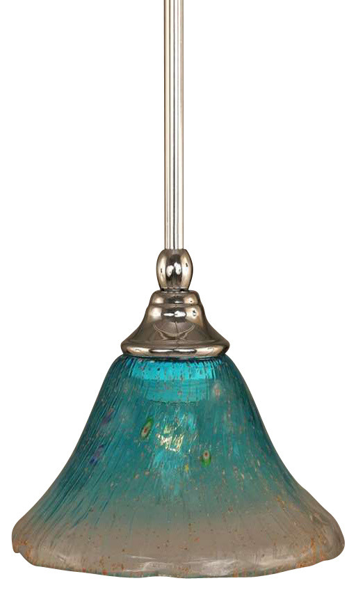 Toltec Lighting Stem Mini Pendant, 7" Teal Crystal Glass Contemporary