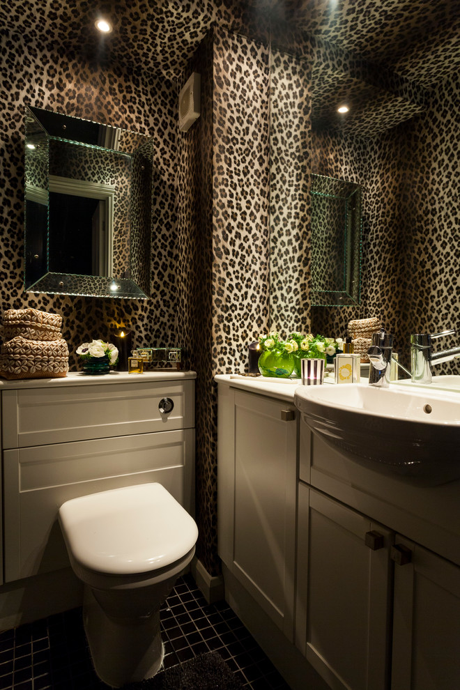 This is an example of an eclectic powder room in London.