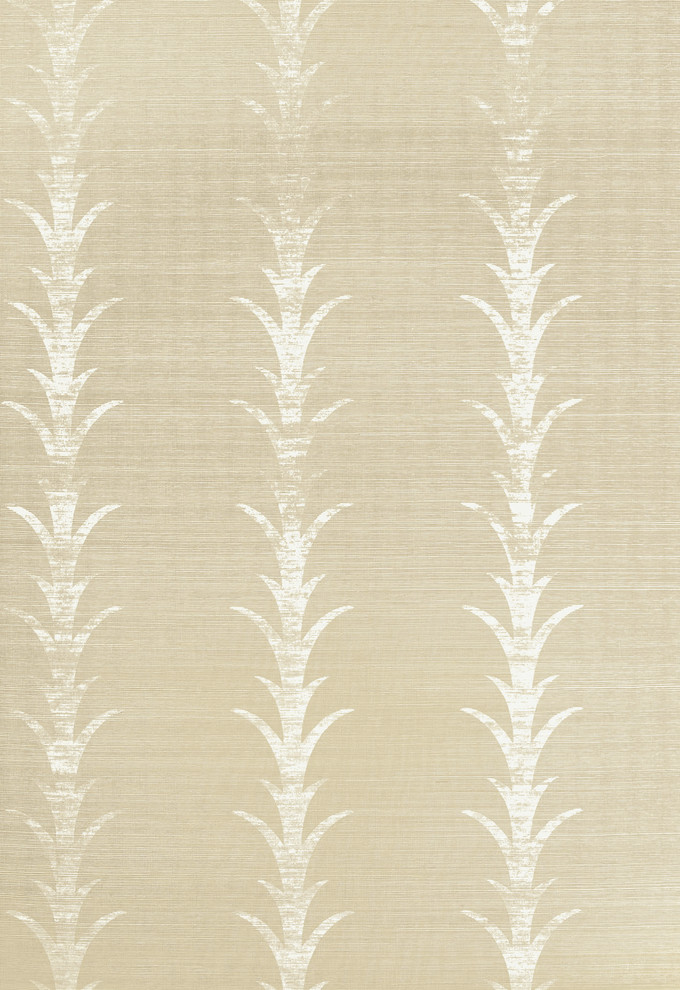 Schumacher Acanthus Stripe Textured Grasscloth Wallpaper - Contemporary