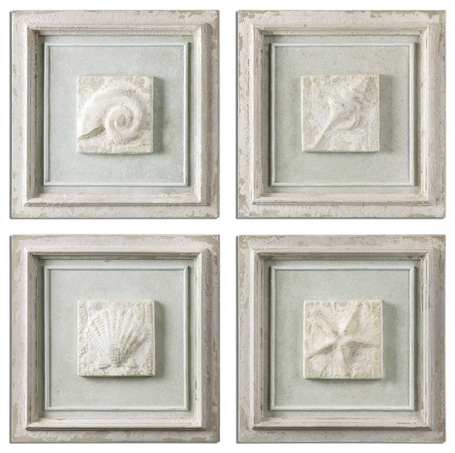 Uttermost Matira Stone Wall Art Set Of 4 Beach Style Uttermost Matira Stone Wall Art Set Of 4