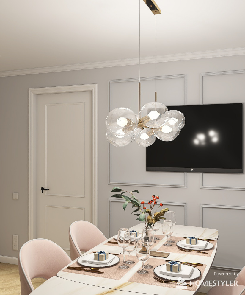 столовая- гостиная в современном стиле с элементами ар-деко