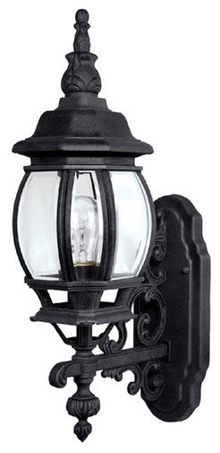 French Country 1 Lamp Wall Mount Outdoor Lantern in Black