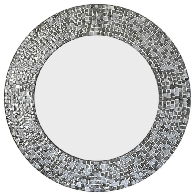 DecorShore 24 in. Ceramic Glass Mosaic Decorative Wall Mirror in Cool