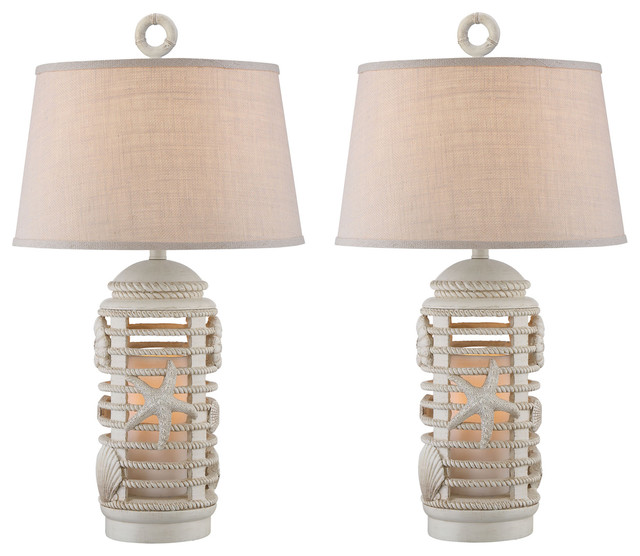 Seahaven Lantern Table Lamp, Set Of 2, Antique White Beach Style