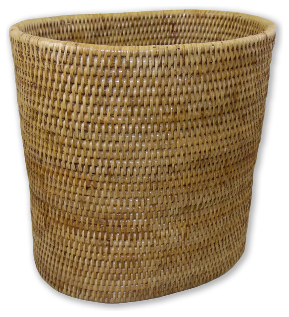 Rattan Waste Basket Oval Tropical Wastebaskets by