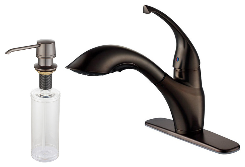 Kraus Single Lever Pull Out Kitchen Faucet and Soap Dispenser Oil Rubbed Bronze
