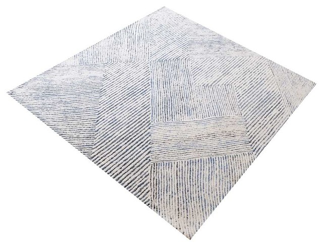 Home Vaugham Handtufted Wool And Denim Fabric Rug, 6" Square Ivory, Blue