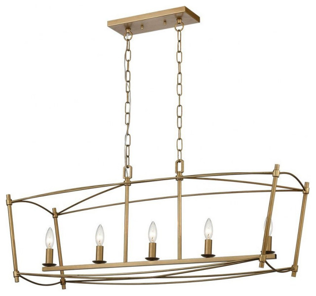 5 Light Island Aged Gold Finish Antique Gold Metal Shade Pendants